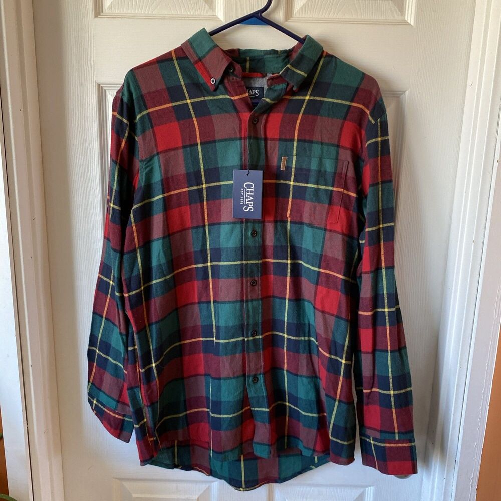 Chaps Brushed Flannel Men’s Medium Plaid Button Down Long Sleeve Shirt NWT